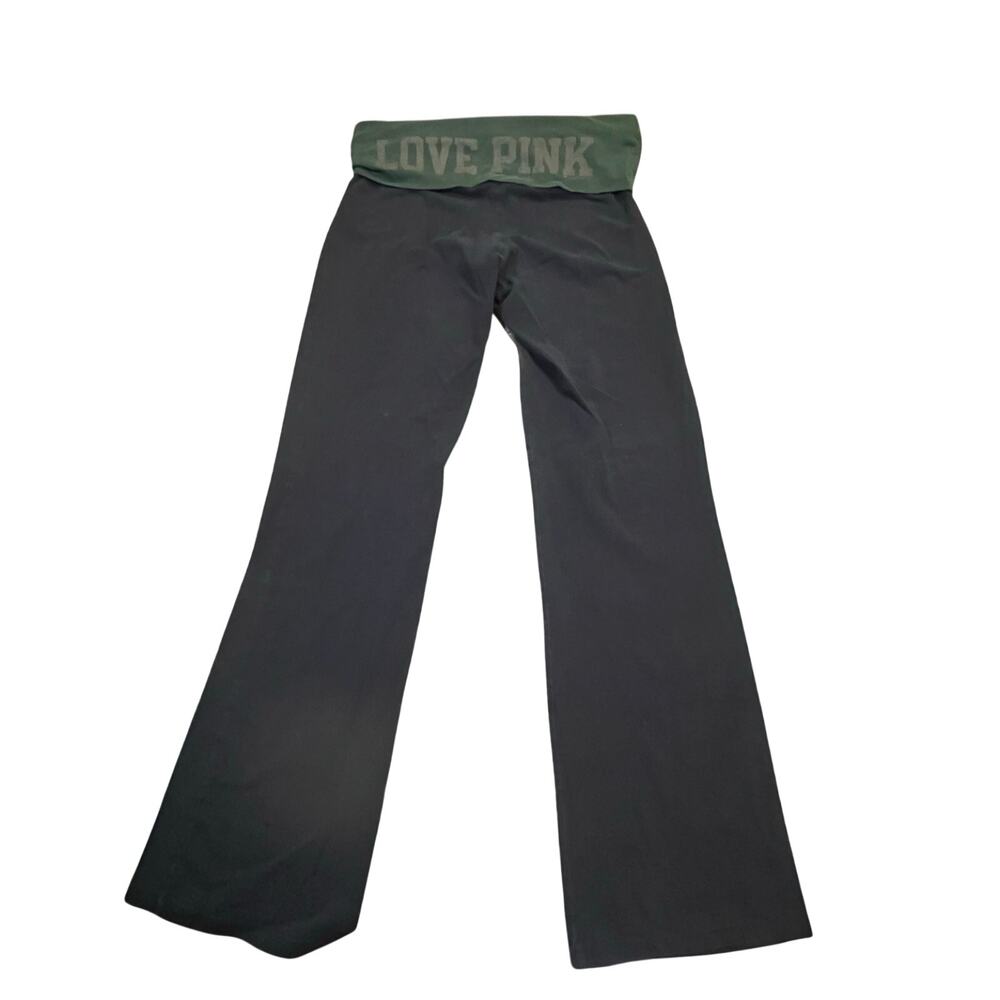 PINK Victoria’s Secret NFL Fold Over Pants Large Black Green Bay Flare Love Pink